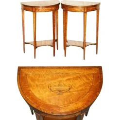 Pamono Sheraton Satinwood Demi Lune Console Tables, Set of 2> Console Tables