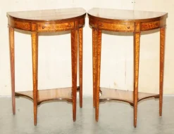 Pamono Sheraton Satinwood Demi Lune Console Tables, Set of 2> Console Tables