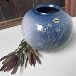 Clearance Pamono Shigaraki Ikebana Vase in Indigo Glaze, 1980s