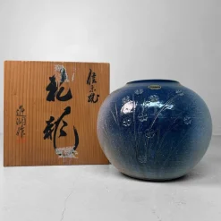 Clearance Pamono Shigaraki Ikebana Vase in Indigo Glaze, 1980s