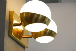 Discount Pamono Siderale Twin Shades Brass and Lattimo Glass Sconce by Silvio Piattelli