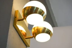 Discount Pamono Siderale Twin Shades Brass and Lattimo Glass Sconce by Silvio Piattelli