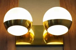 Discount Pamono Siderale Twin Shades Brass and Lattimo Glass Sconce by Silvio Piattelli