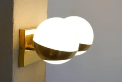 Discount Pamono Siderale Twin Shades Brass and Lattimo Glass Sconce by Silvio Piattelli