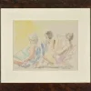 Online Pamono Sigfrido Oliva, At the Beach, Pencil and Watercolor, 1980s, Framed