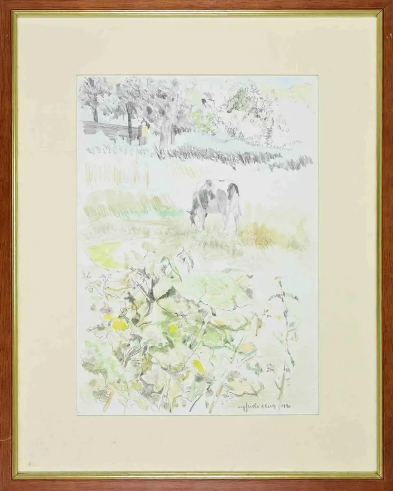 Hot Pamono Sigfrido Oliva, In the Countryside, Mixed Media Drawing, 1990