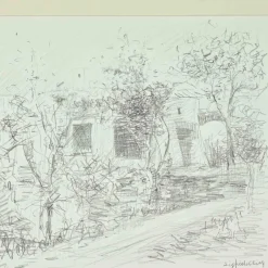 Pamono Sigfrido Oliva, Landscape, Pencil Drawing, 1980s> Work On Paper