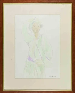 Online Pamono Sigfrido Oliva, Woman, Pencil and Watercolor, 1980s, Framed
