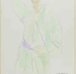 Online Pamono Sigfrido Oliva, Woman, Pencil and Watercolor, 1980s, Framed
