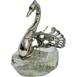Clearance Pamono Silver & Crystal Swan Basket by Albert Bodemer, Germany