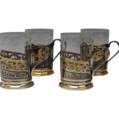 Pamono Silver 875 Tea Glasses, Moscow Russia, 1965, Set of 4> Coffee & Tea Service
