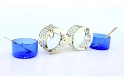 Clearance Pamono Silver and Blue Glass Salt Shaker with Round Feet, Set of 3