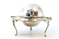 Clearance Pamono Silver and Glass Caviar Bowl with Applications, Knob Lid and Claw-Shaped Feet