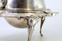 Clearance Pamono Silver and Glass Caviar Bowl with Applications, Knob Lid and Claw-Shaped Feet