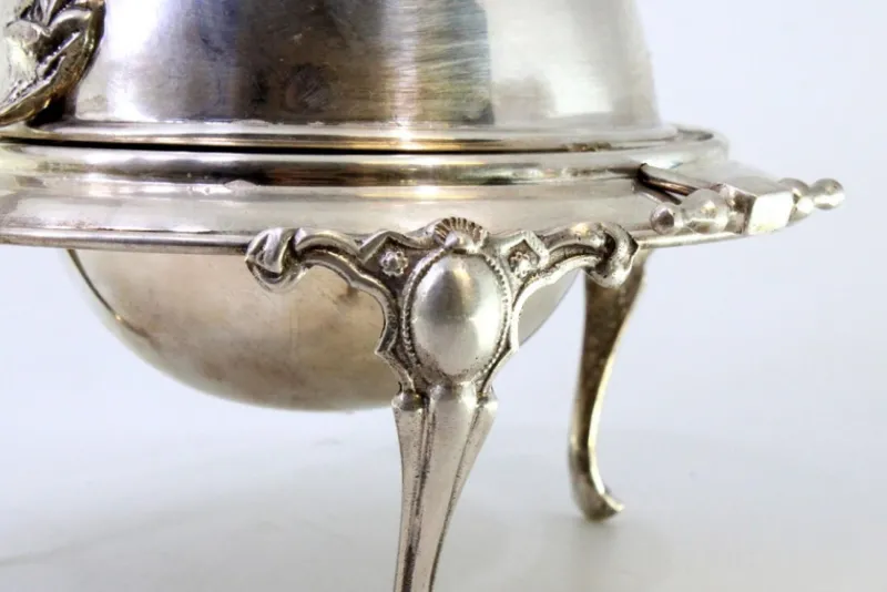 Clearance Pamono Silver and Glass Caviar Bowl with Applications, Knob Lid and Claw-Shaped Feet