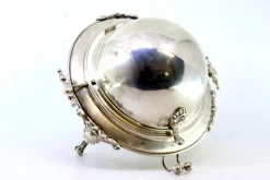 Clearance Pamono Silver and Glass Caviar Bowl with Applications, Knob Lid and Claw-Shaped Feet