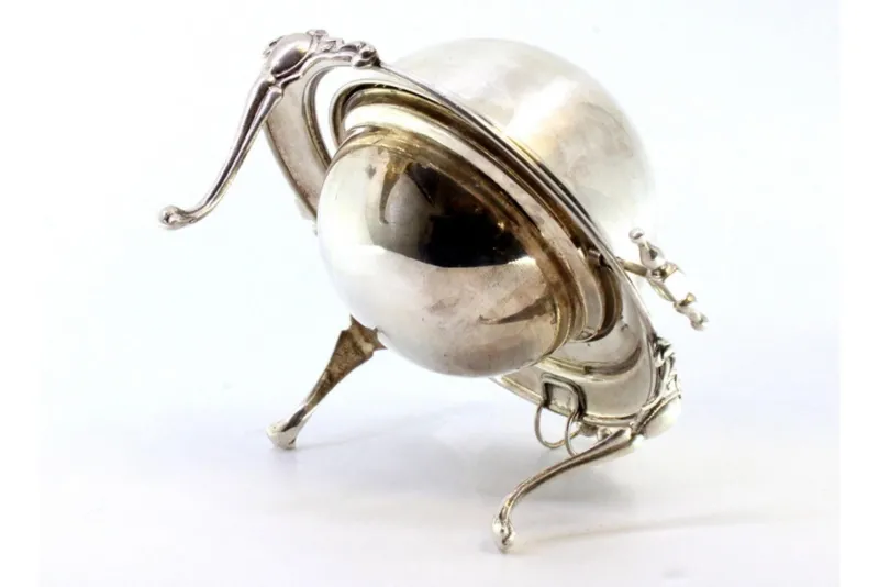 Clearance Pamono Silver and Glass Caviar Bowl with Applications, Knob Lid and Claw-Shaped Feet
