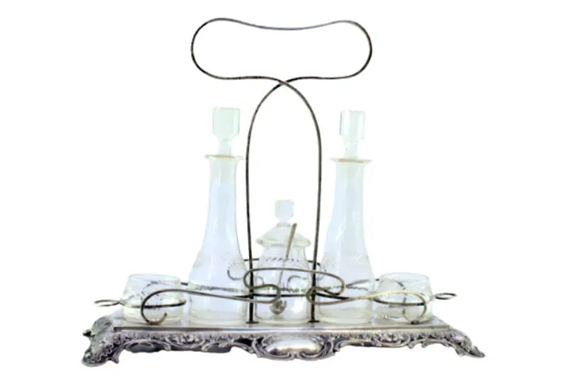 Clearance Pamono Silver and Glass Cruet Set with Sugar Bowl, Salt and Pepper Shaker, Set of 6