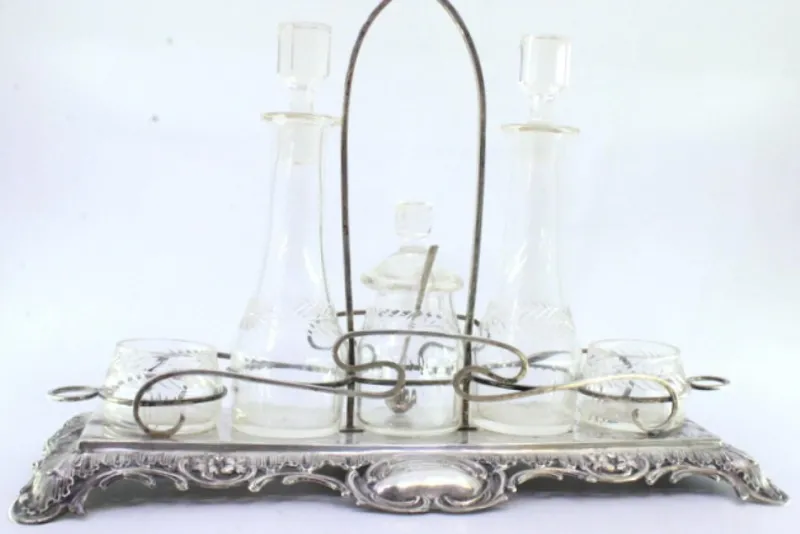 Clearance Pamono Silver and Glass Cruet Set with Sugar Bowl, Salt and Pepper Shaker, Set of 6