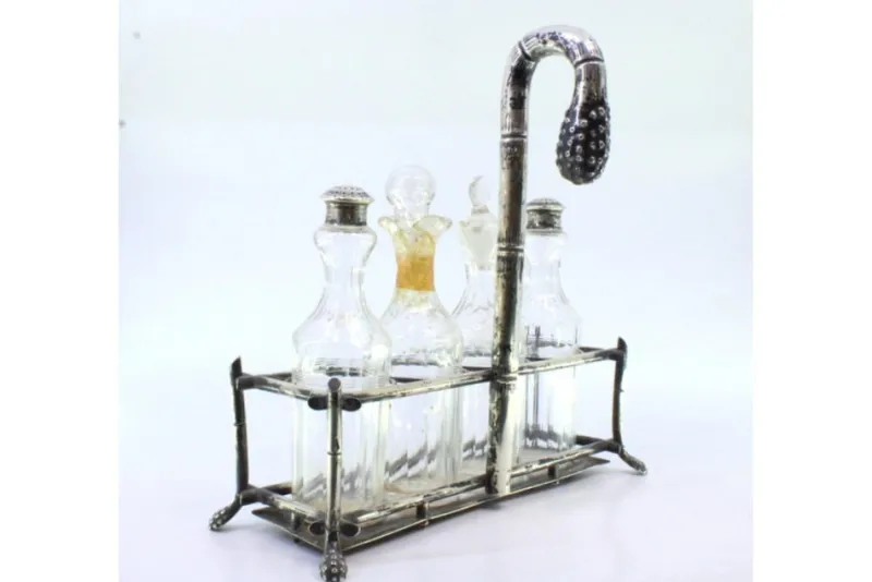 Online Pamono Silver and Glass Cruet with Salt Shaker, Mustard Jar and Claw-Shaped Feet, Set of 5