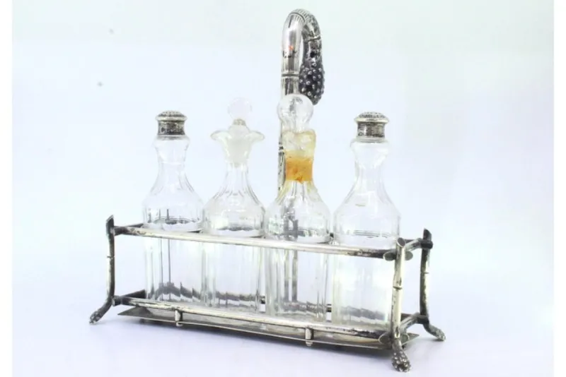 Online Pamono Silver and Glass Cruet with Salt Shaker, Mustard Jar and Claw-Shaped Feet, Set of 5
