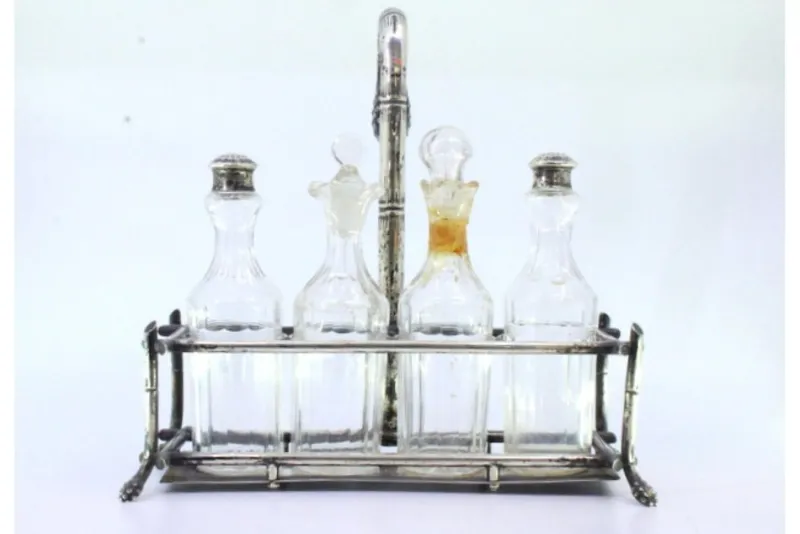 Online Pamono Silver and Glass Cruet with Salt Shaker, Mustard Jar and Claw-Shaped Feet, Set of 5