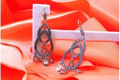Pamono Silver and Gold Earrings with Four Pendants and Applied Zirconias, Set of 2> Earrings