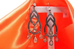 Pamono Silver and Gold Earrings with Four Pendants and Applied Zirconias, Set of 2><noscript><img width=