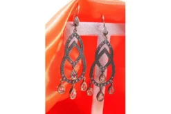 Pamono Silver and Gold Earrings with Four Pendants and Applied Zirconias, Set of 2><noscript><img width=