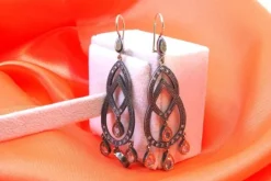 Pamono Silver and Gold Earrings with Four Pendants and Applied Zirconias, Set of 2><noscript><img width=