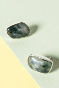 Pamono Silver and Moss Agate Earrings from Gussi, 1957, Set of 2> Earrings
