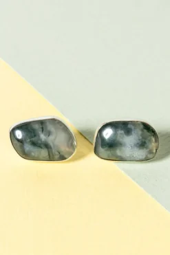 Pamono Silver and Moss Agate Earrings from Gussi, 1957, Set of 2><noscript><img width=