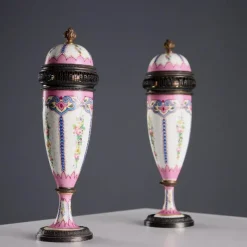 Pamono Silver and Porcelain Perfume Burners from Limoges, Set of 2> Vases