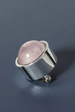 Outlet Pamono Silver and Rose Quartz Brooch by Heikki Kaksonen