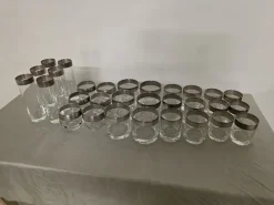 Hot Pamono Silver Band Glassware by Dorothy Thorpe Inc., 1960s, Set of 30