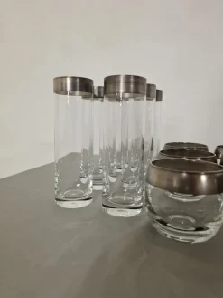 Hot Pamono Silver Band Glassware by Dorothy Thorpe Inc., 1960s, Set of 30