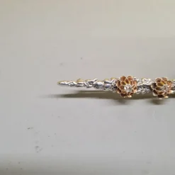Pamono Silver Brochette with Gold Rosettes and Diamonds, 1900s><noscript><img width=