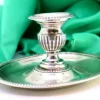 Hot Pamono Silver Candlestick with Elliptical Embossed and Pearled Reliefs