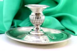 Hot Pamono Silver Candlestick with Elliptical Embossed and Pearled Reliefs