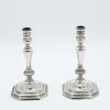Pamono Silver Candlesticks with Octagonal Embossed Bases, Set of 2> Candleholders
