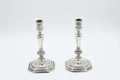 Pamono Silver Candlesticks with Octagonal Embossed Bases, Set of 2> Candleholders