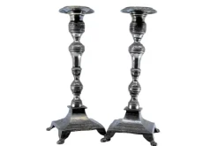 Pamono Silver Candlesticks with Turned and Embossed Shafts, Set of 2> Candleholders