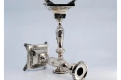 Pamono Silver Candlesticks with Engravings of Flowers and Palms, Set of 2> Candleholders