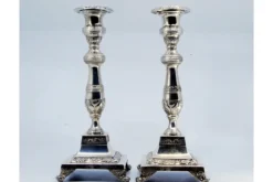 Pamono Silver Candlesticks with Engravings of Flowers and Palms, Set of 2><noscript><img width=