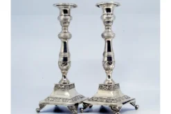 Pamono Silver Candlesticks with Engravings of Flowers and Palms, Set of 2><noscript><img width=