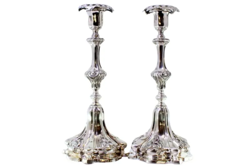 Pamono Silver Candlesticks with Stems Revealed with Palms, Set of 2> Candleholders
