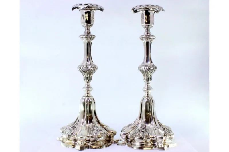 Pamono Silver Candlesticks with Stems Revealed with Palms, Set of 2> Candleholders