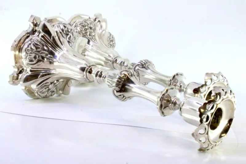 Pamono Silver Candlesticks with Stems Revealed with Palms, Set of 2> Candleholders