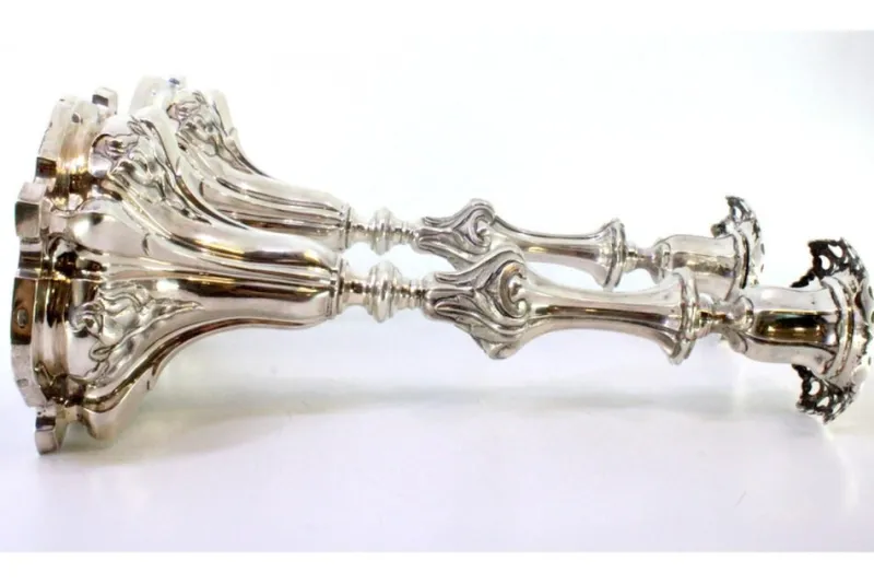 Pamono Silver Candlesticks with Stems Revealed with Palms, Set of 2> Candleholders