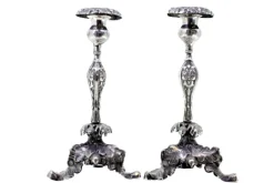 Pamono Silver Candlesticks with Floral Motifs> Candleholders